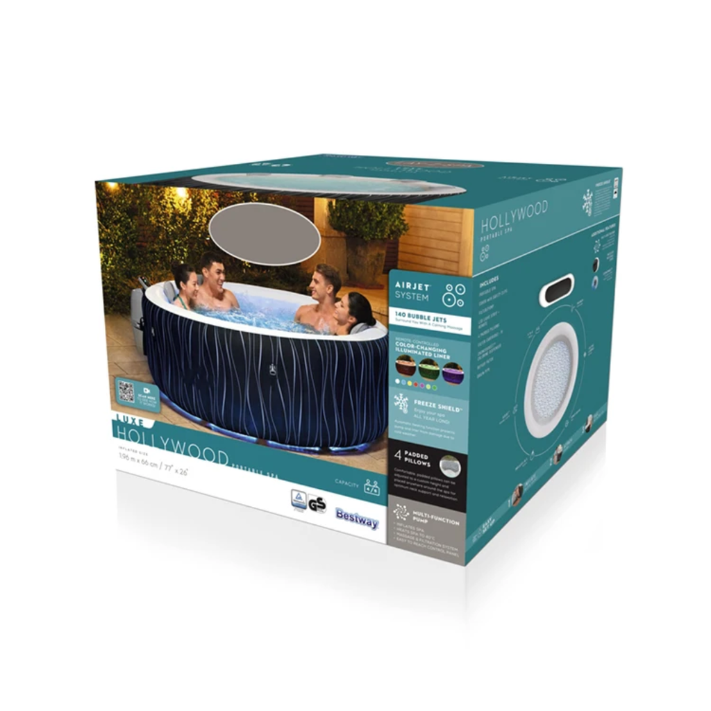 Jaccuzi  Gonflable Lay-Z-Spa Hollywood Luxe AirJet (Bestway 60059) - Le Bain Bouillonnant Lumineux & Chauffé pour 4 à 6 Personnes